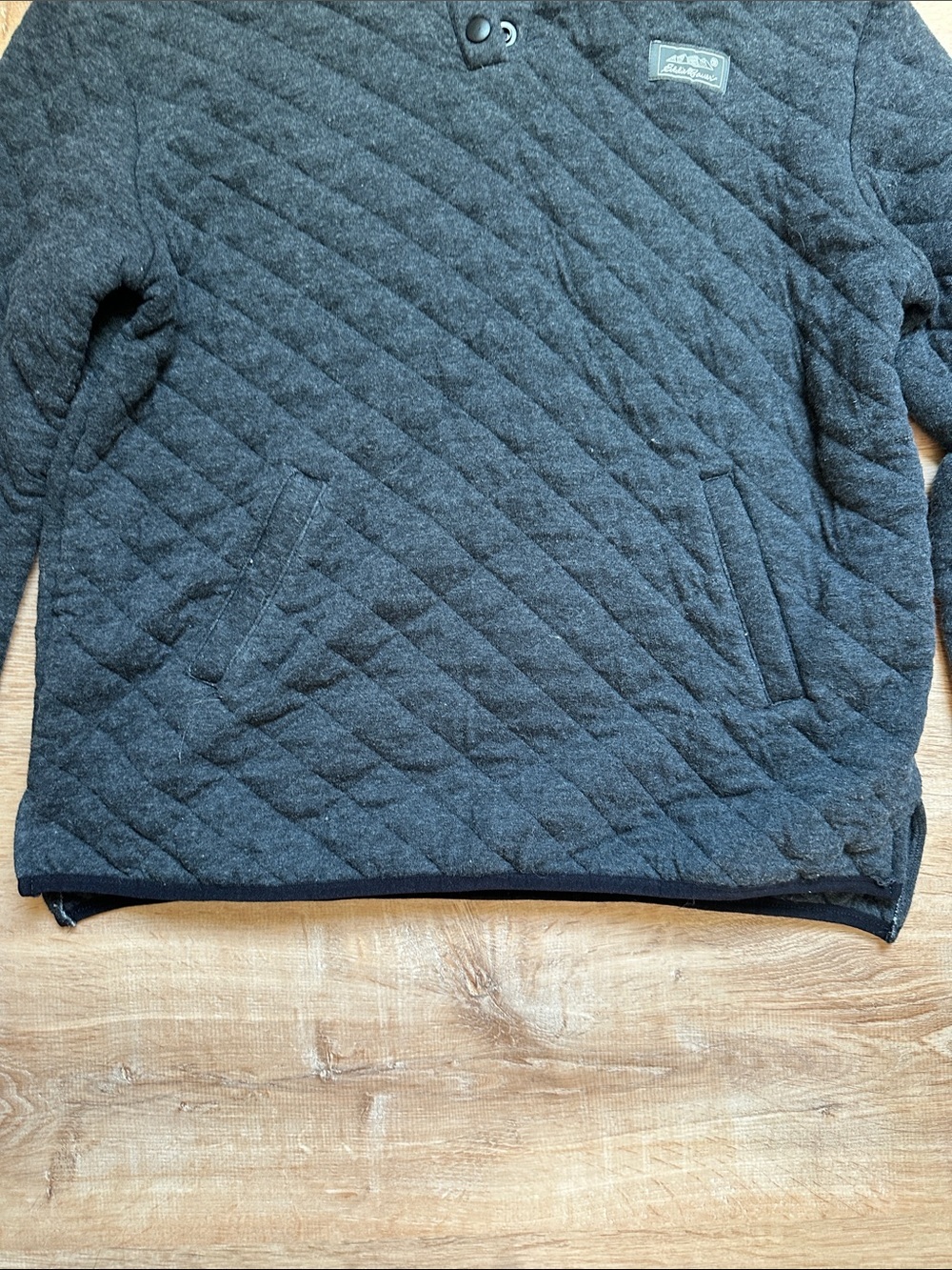 Eddie Bauer Black Quilted Snap-Placket Pullover - Picture 4 of 5